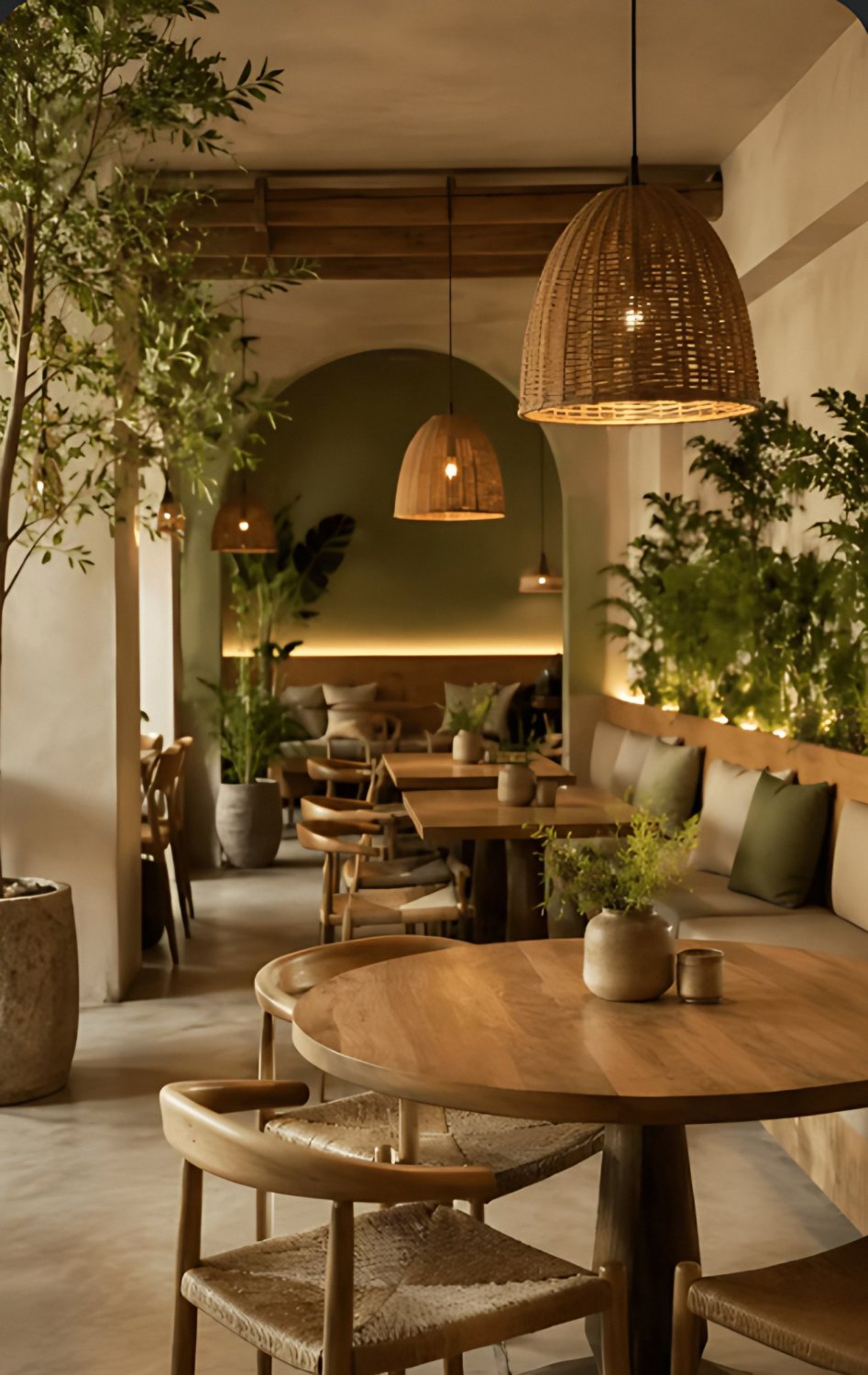 Warm arched café interior