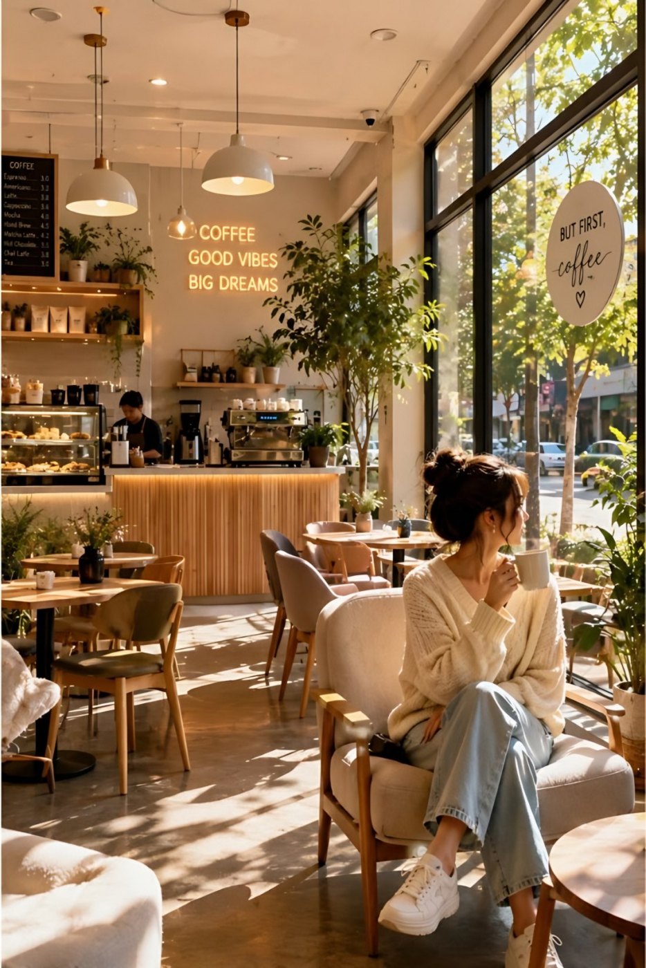 Sunny café morning with coffee