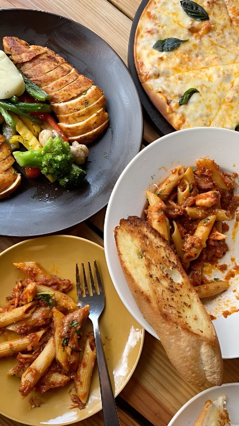 Spread of delicious plates seen from above